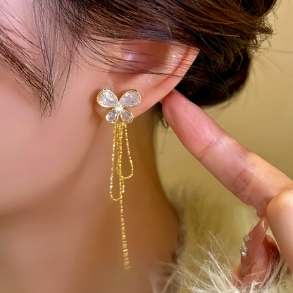 14K Gold-plated Zircon Butterfly Tassel Earrings