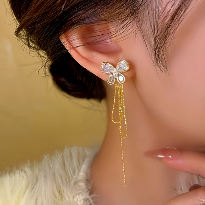 14K Gold-plated Zircon Butterfly Tassel Earrings