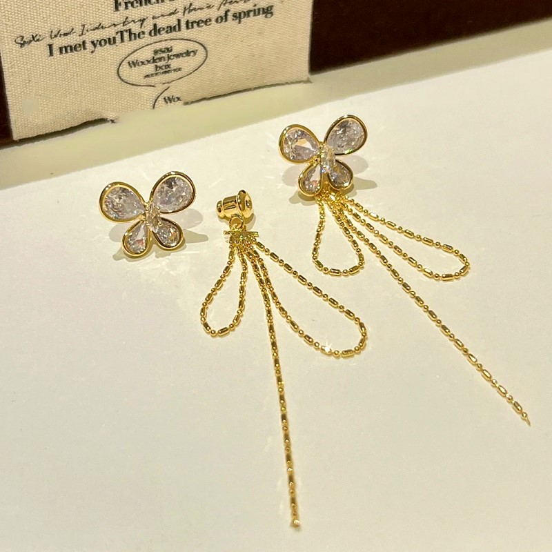 14K Gold-plated Zircon Butterfly Tassel Earrings