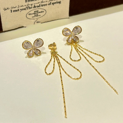 14K Gold-plated Zircon Butterfly Tassel Earrings