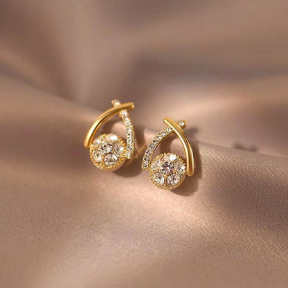 14K Gold-plated Zircon Cross Earrings