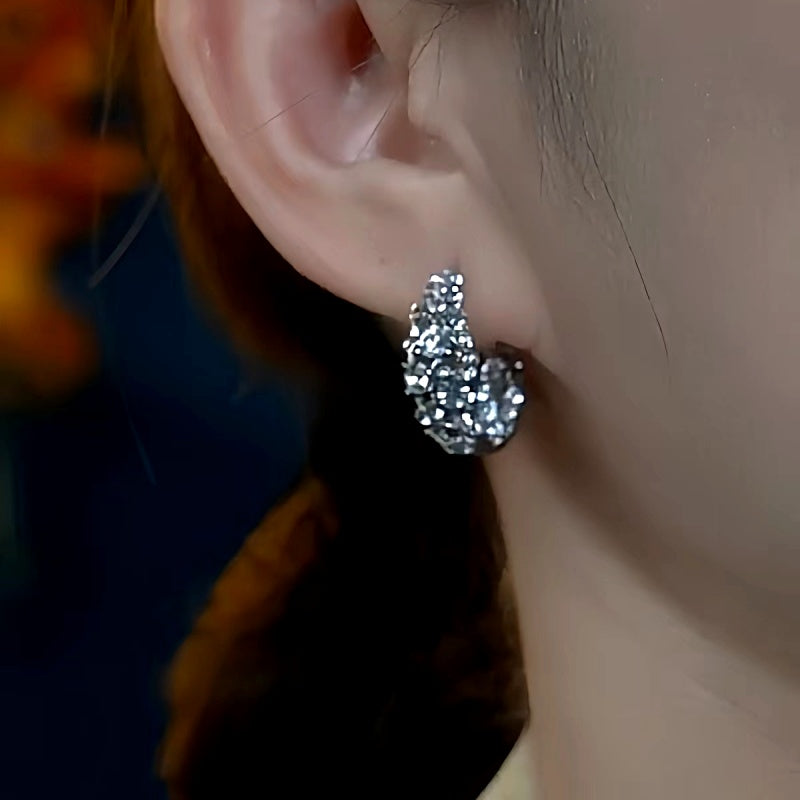 14K Gold-plated Zircon Diamond Hoop Earrings