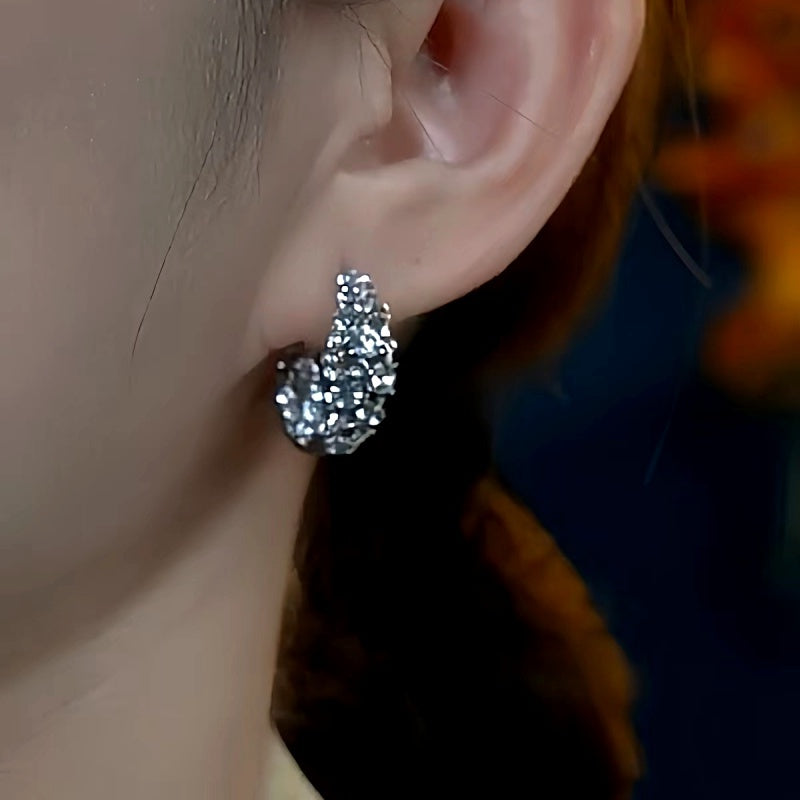 14K Gold-plated Zircon Diamond Hoop Earrings