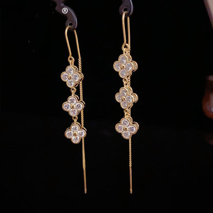 14K Gold-plated Zircon Flower Threader Earrings