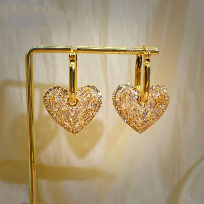 14K Gold-plated Zircon Heart-Design Earrings
