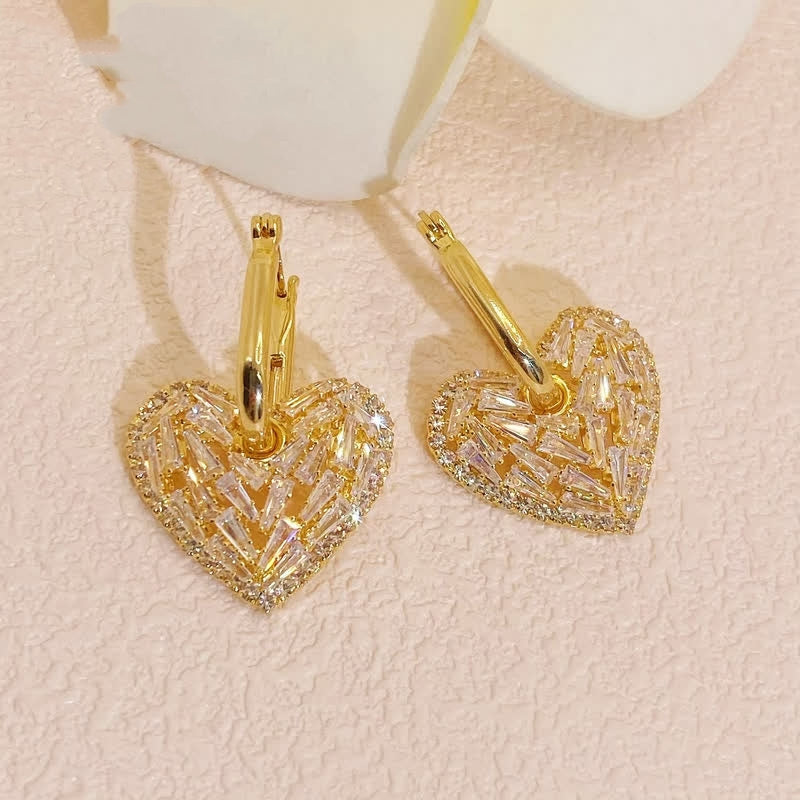 14K Gold-plated Zircon Heart-Design Earrings