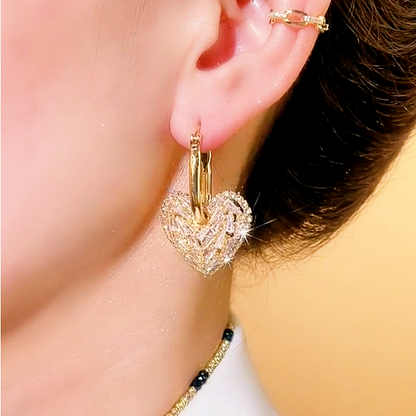 14K Gold-plated Zircon Heart-Design Earrings