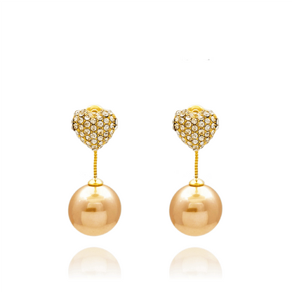 14K Gold-plated Zircon Heart Pearl Earrings