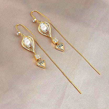14K Gold-plated Zircon Heart Threader Earrings