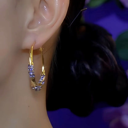 14K Gold-plated Zircon Purple Diamond Hoop Earrings
