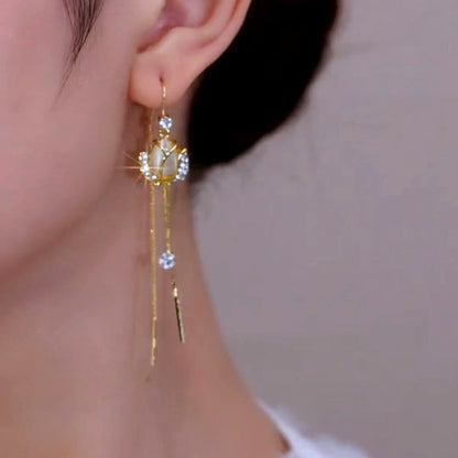 14K Gold-plated Zircon Rose Threader Earrings