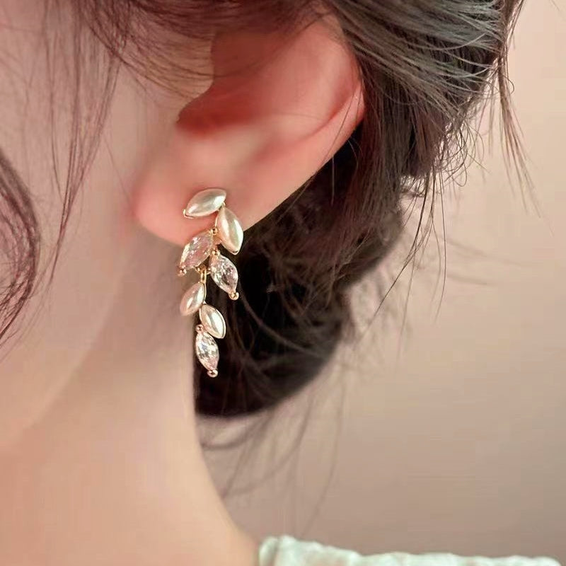 14K Gold-plated Zircon Wheat Earrings