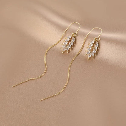 14K Gold-plated Zircon Wheat Threader Earrings