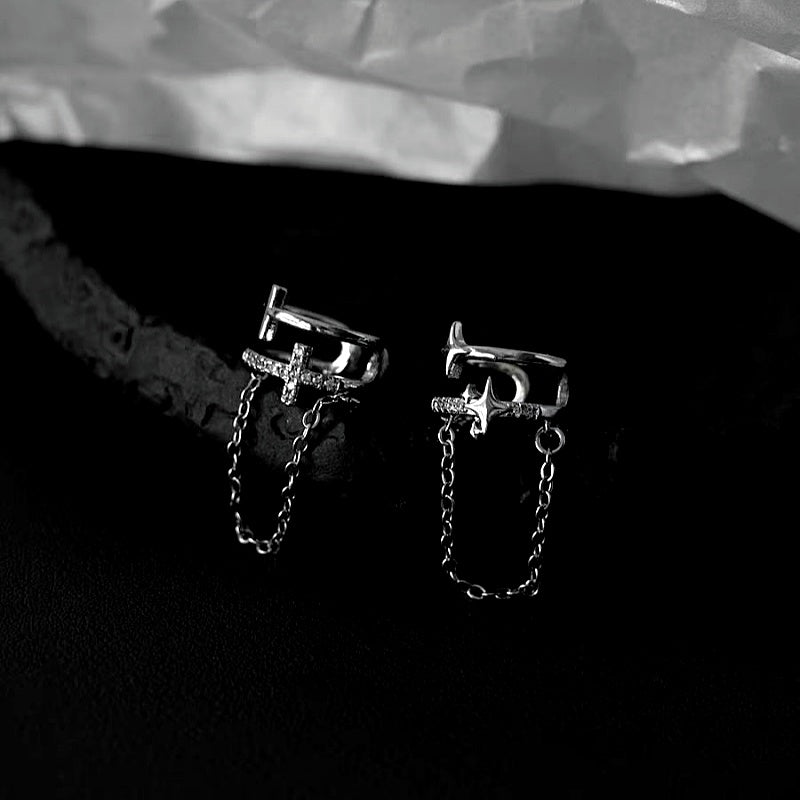 14K Gold-plated double-Layer Hollow Cross-Shaped Star With Small Diamonds Ear Bone Clips