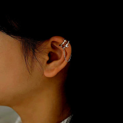 14K Gold-plated double-Layer Hollow Cross-Shaped Star With Small Diamonds Ear Bone Clips