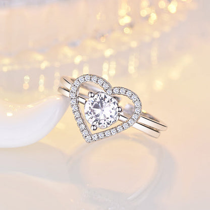 14K Gold Plated Adjustable Open Love Two-In-One Stacking Rings