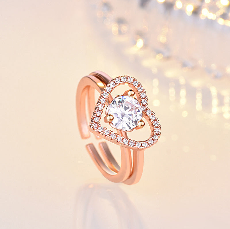 14K Gold Plated Adjustable Open Love Two-In-One Stacking Rings
