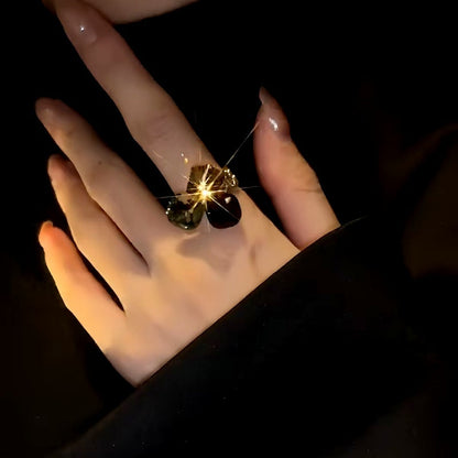 14K Gold Plated Adjustable Three-Dimensional Crystal Cube Rings