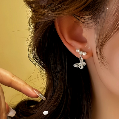 14K Gold Plated Bead Zircon Butterfly Earrings