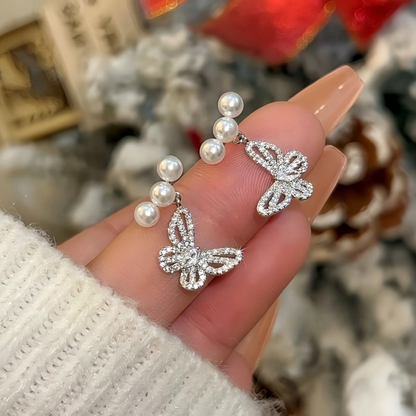 14K Gold Plated Bead Zircon Butterfly Earrings
