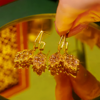 14K Gold Plated Brown Diamond Leaf Earrings