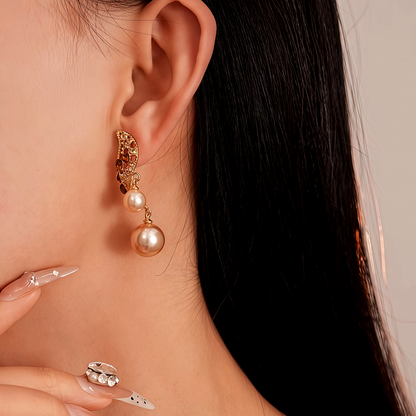 14K Gold Plated Brown Diamond Pearl Earrings