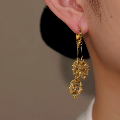 14K Gold Plated Brown Zircon Wheat Tassel Earrings
