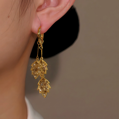 14K Gold Plated Brown Zircon Wheat Tassel Earrings