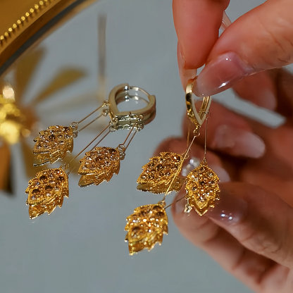 14K Gold Plated Brown Zircon Wheat Tassel Earrings