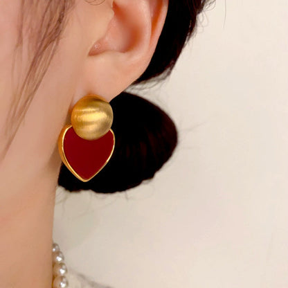 14K Gold Plated Brushed Red Plate Love Heart Earrings