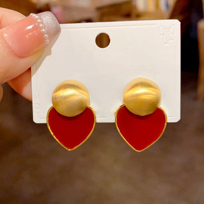 14K Gold Plated Brushed Red Plate Love Heart Earrings