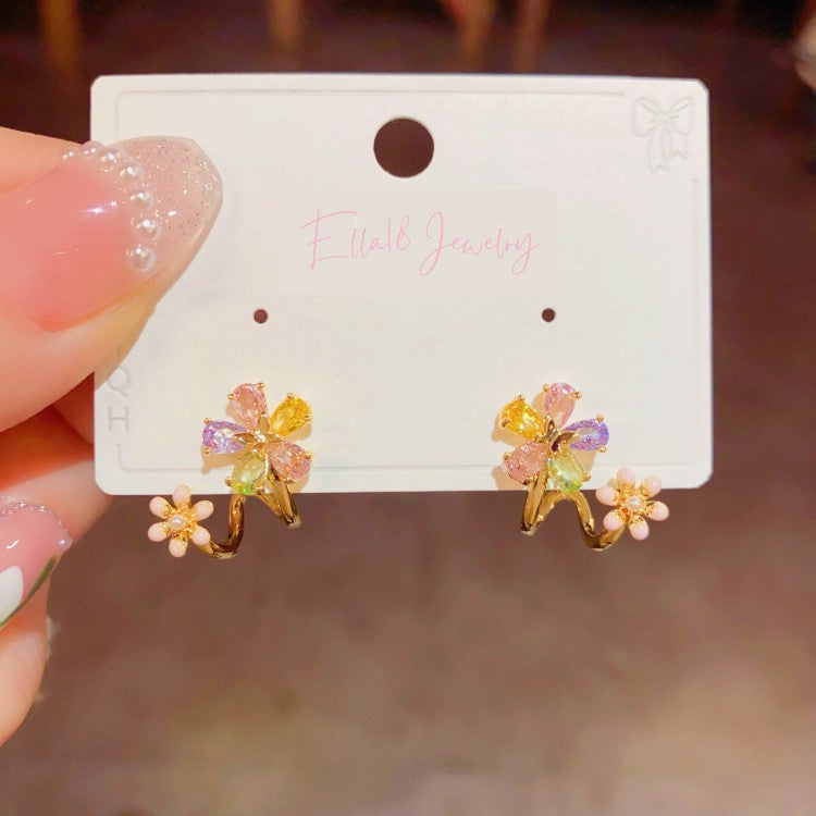 14K Gold-plated Colorful Flower Stud Earrings