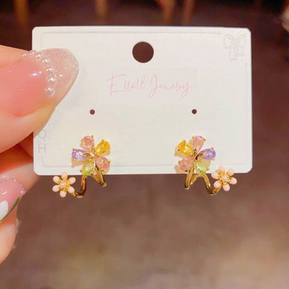 14K Gold-plated Colorful Flower Stud Earrings