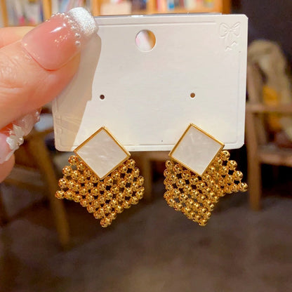 14K Gold Plated Crystal Tassel Earrings
