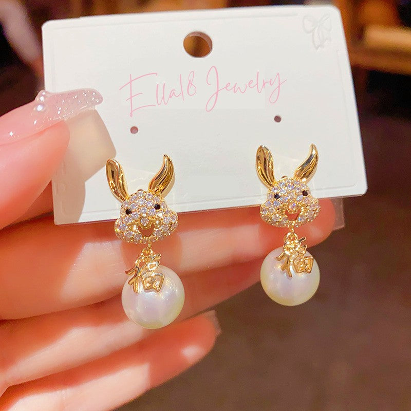 14K Gold-plated Rabbit Pearl Earrings