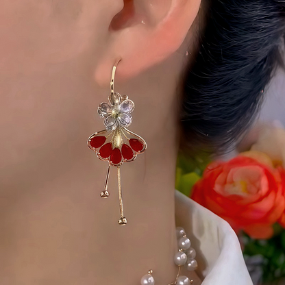 14K Gold Plated Diamond-Studded Ginkgo Flower Earrings