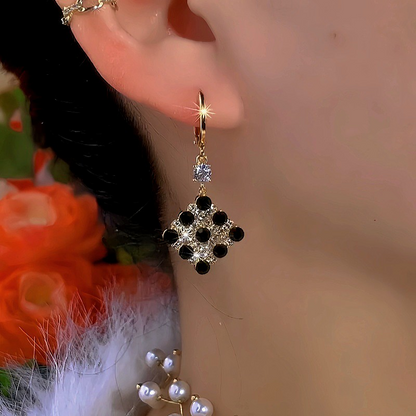 14K Gold Plated Diamond Black And White Water Drop Earrings