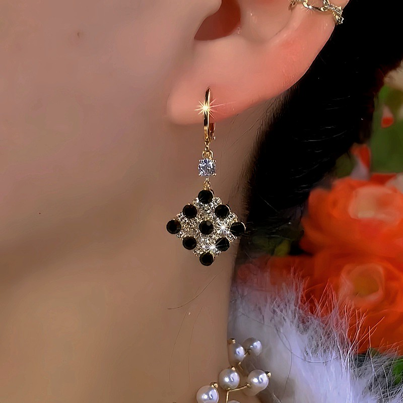 14K Gold Plated Diamond Black And White Water Drop Earrings