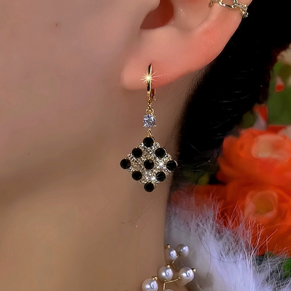 14K Gold Plated Diamond Black And White Water Drop Earrings