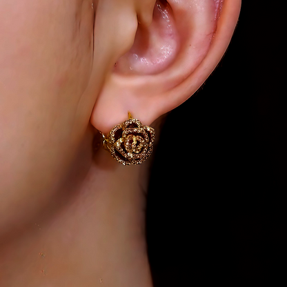 14K Gold Plated Diamond Camellia Earrings