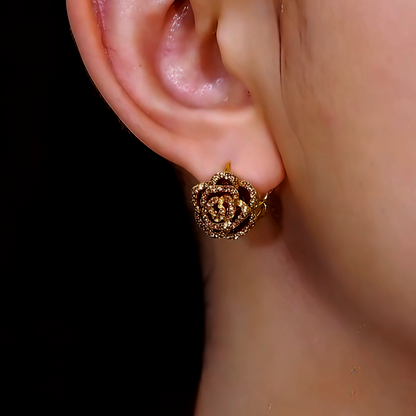 14K Gold Plated Diamond Camellia Earrings