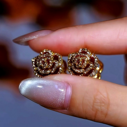 14K Gold Plated Diamond Camellia Earrings