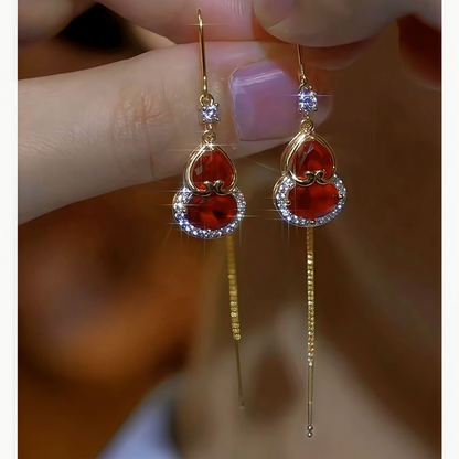 14K Gold Plated Diamond Crystal Gourd Threader Earrings