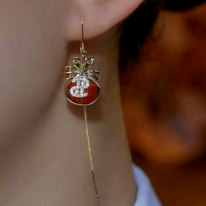 14K Gold Plated Diamond Lucky Bag Threader Earrings