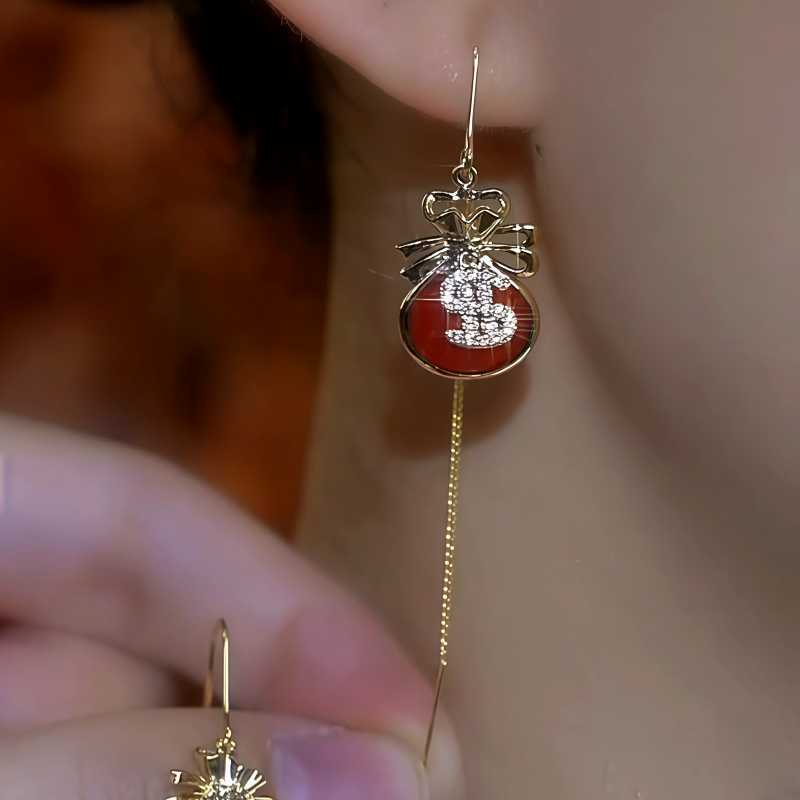 14K Gold Plated Diamond Lucky Bag Threader Earrings