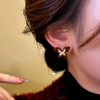 14K Gold Plated Diamond Oil Drop Butterfly Stud Earrings