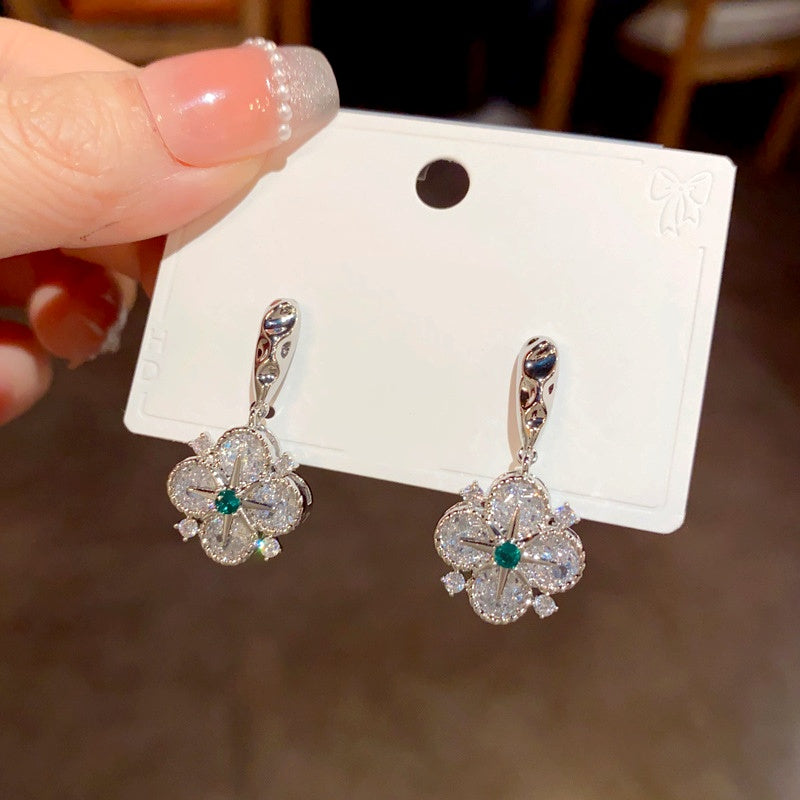 14K Gold Plated Diamond Star Four-Leaf Flower Earrings