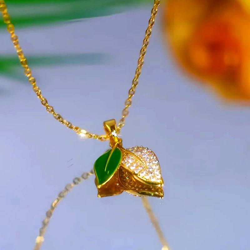 14K Gold Plated Elegant Green Double-Layer Leaf Necklaces
