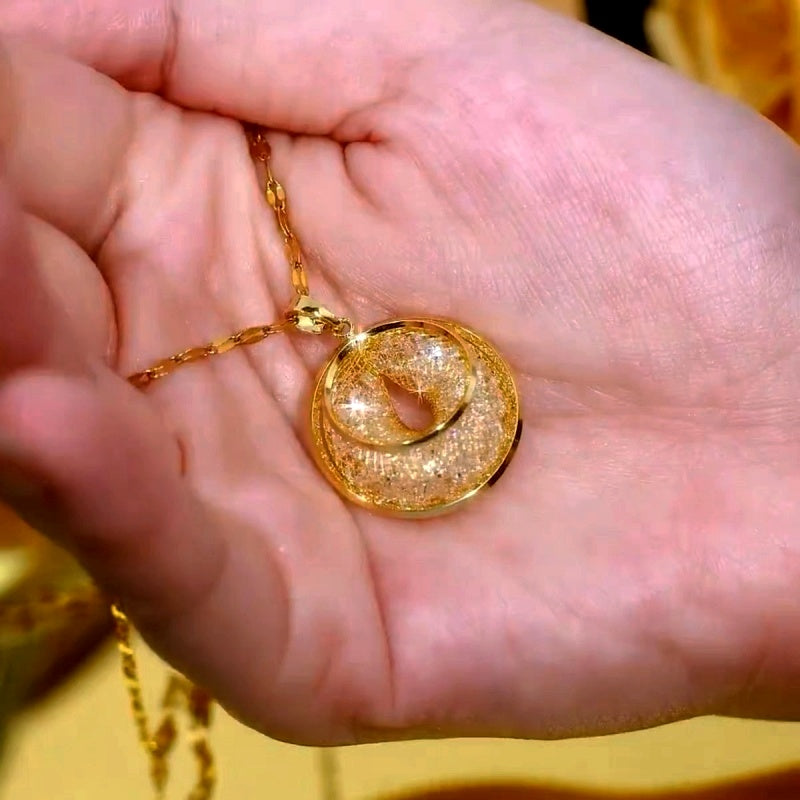 14K Gold Plated Elegant Mesh Circle Necklaces