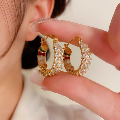 14K Gold-plated Fashionable Colorful Zircon Hoop Earrings